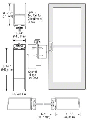 CRL-U.S. Aluminum White KYNAR® Paint Custom Single Series 400 Medium Stile Offset Hung Geared Hinge Entrance Door For Panic and Overhead Concealed Door Closer