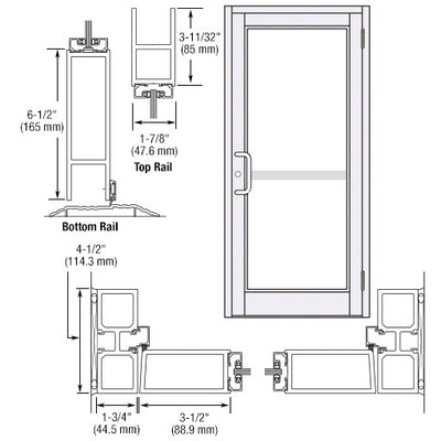 CRL-U.S. Aluminum White KYNAR® Paint Custom Single Series 800 Durafront Medium Stile Butt Hinge Entrance Door for Panic and Surface Mount Door Closer