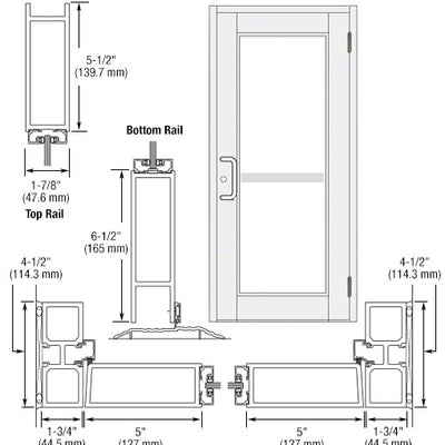 CRL-U.S. Aluminum White KYNAR® Paint Custom Single Series 850 Durafront Wide Stile Butt Hinged Entrance Door For Panic and Surface Mount Door Closer