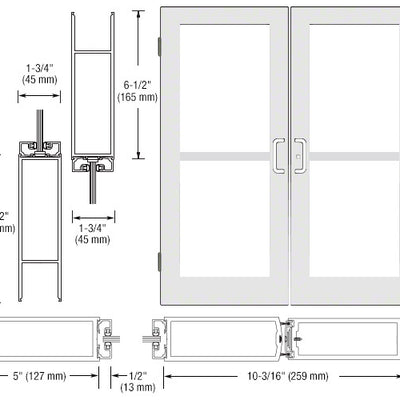 CRL-U.S. Aluminum White KYNAR® Paint Custom Size Pair Series 550 Wide Stile Butt Hinge Entrance Door For Panics and Overhead Concealed Door Closers