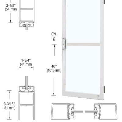 CRL-U.S. Aluminum White KYNAR® Paint Custom Size Single Series 250 Narrow Stile Butt Hinge Entrance Door With Panic for Surface Mount Door Closer