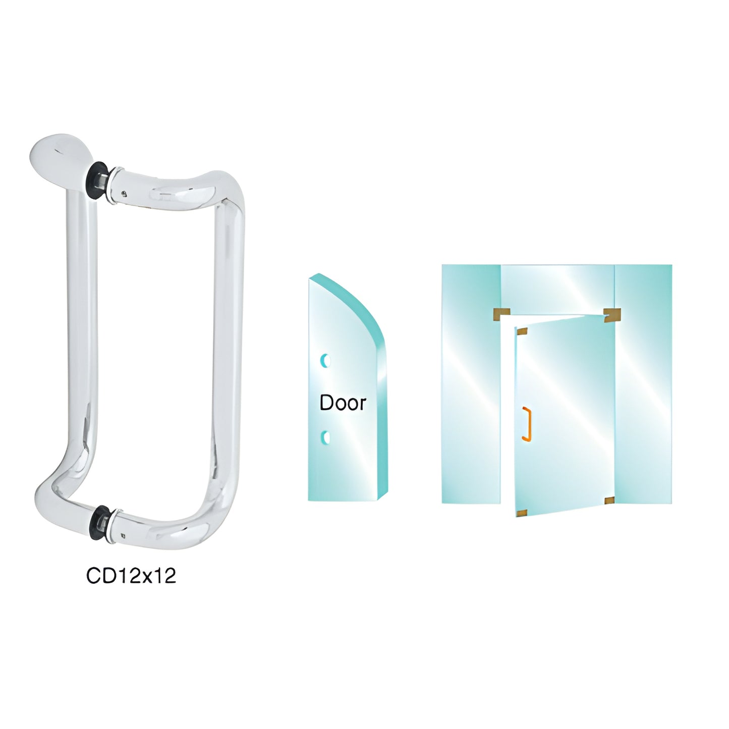 CD12X12PS polished stainless steel glass-mounted pull handle, 1" dia, 12" c-c, fits 3/8-3/4" tempered glass