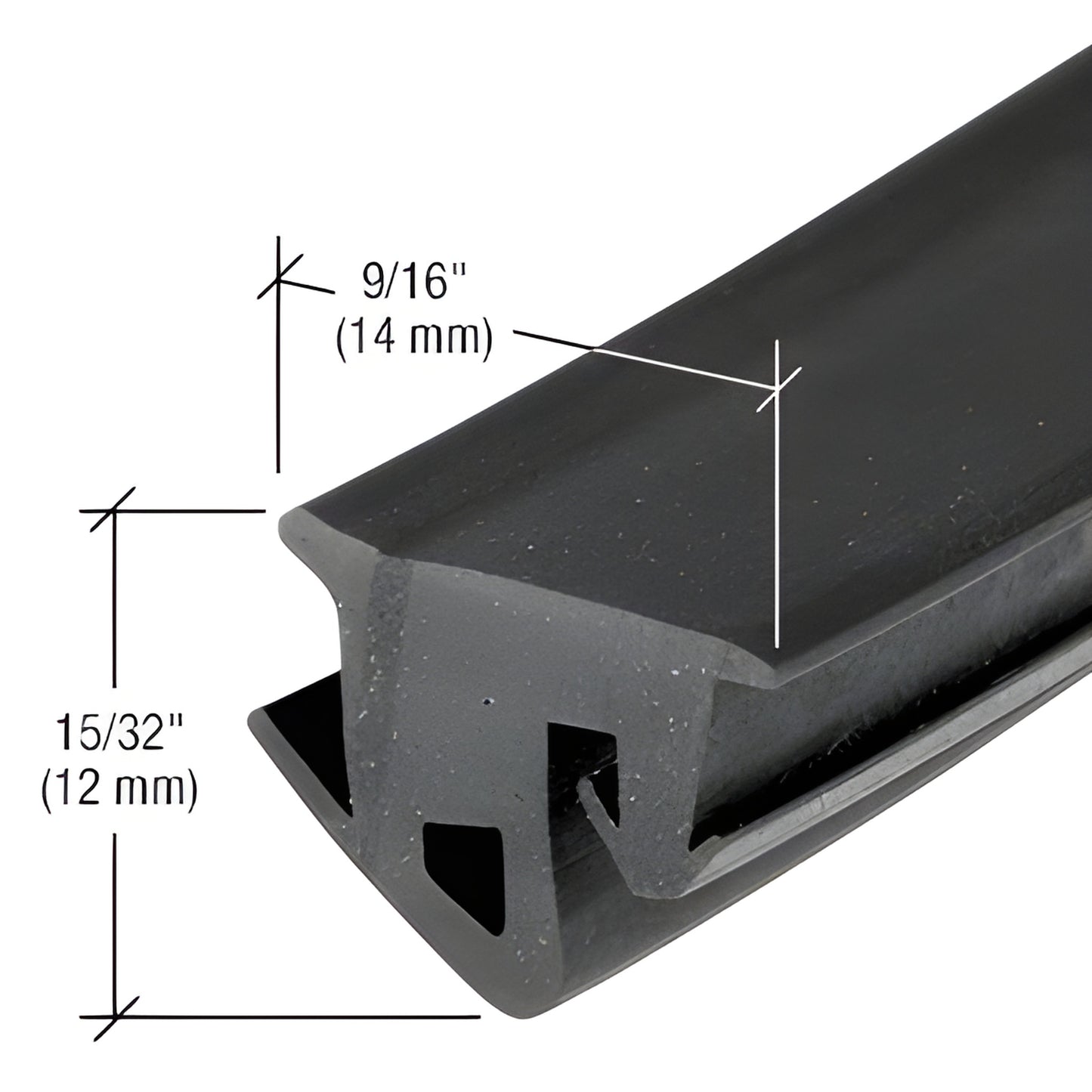 NP218 black EPDM top-load push-in glazing gasket profile, fits 6-51 mm infills (9/16" x 15/32"), close-up.