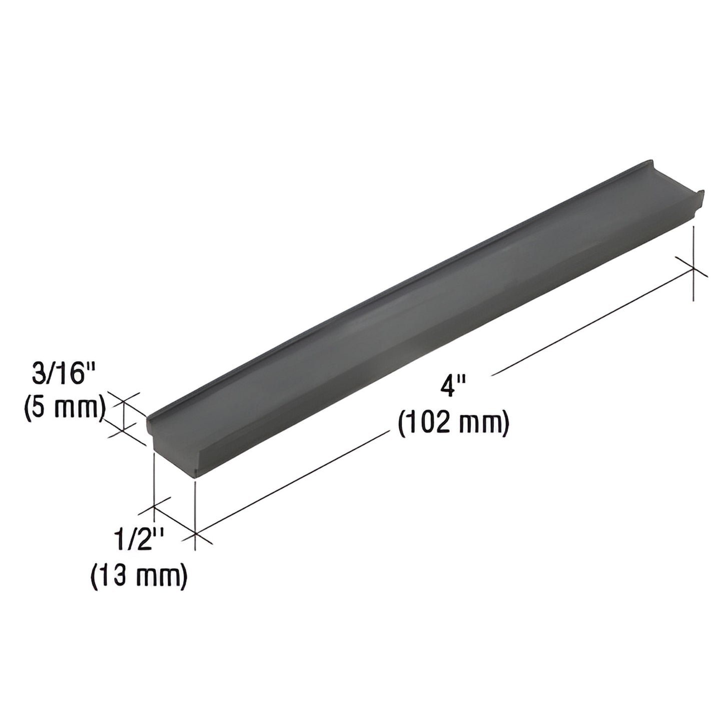 SB045 black setting block - 4" x 1/2" x 3/16" plastic spacer for 1/4" (6mm) glazing, sold 100 per pack.