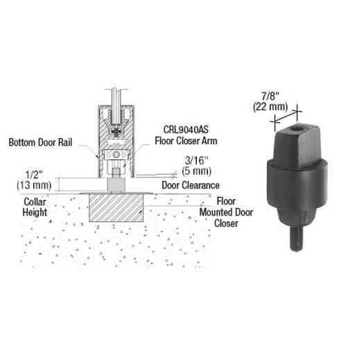 CRL Floor Mounted Closer with 1/2" Collar Height and Tapered Spindle for Smooth Operation.