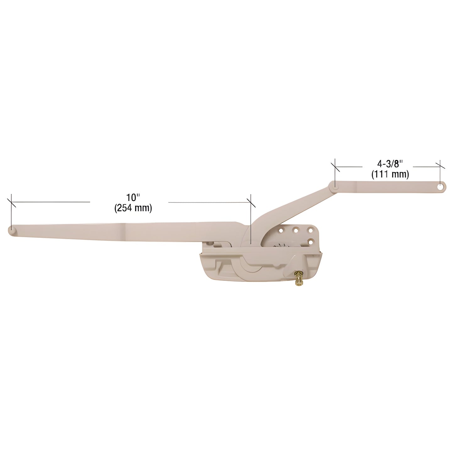 Right-hand CRL Truth Encore dual-arm casement window operator, beige finish, 10" main arm, 4-3/8" forearm (SKU EP27004)