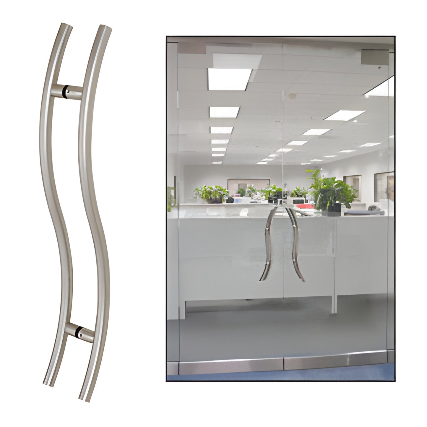 48" S-style brushed stainless ladder pull for 3/8-3/4" tempered glass doors, back-to-back mount - SKU 48SLPBS