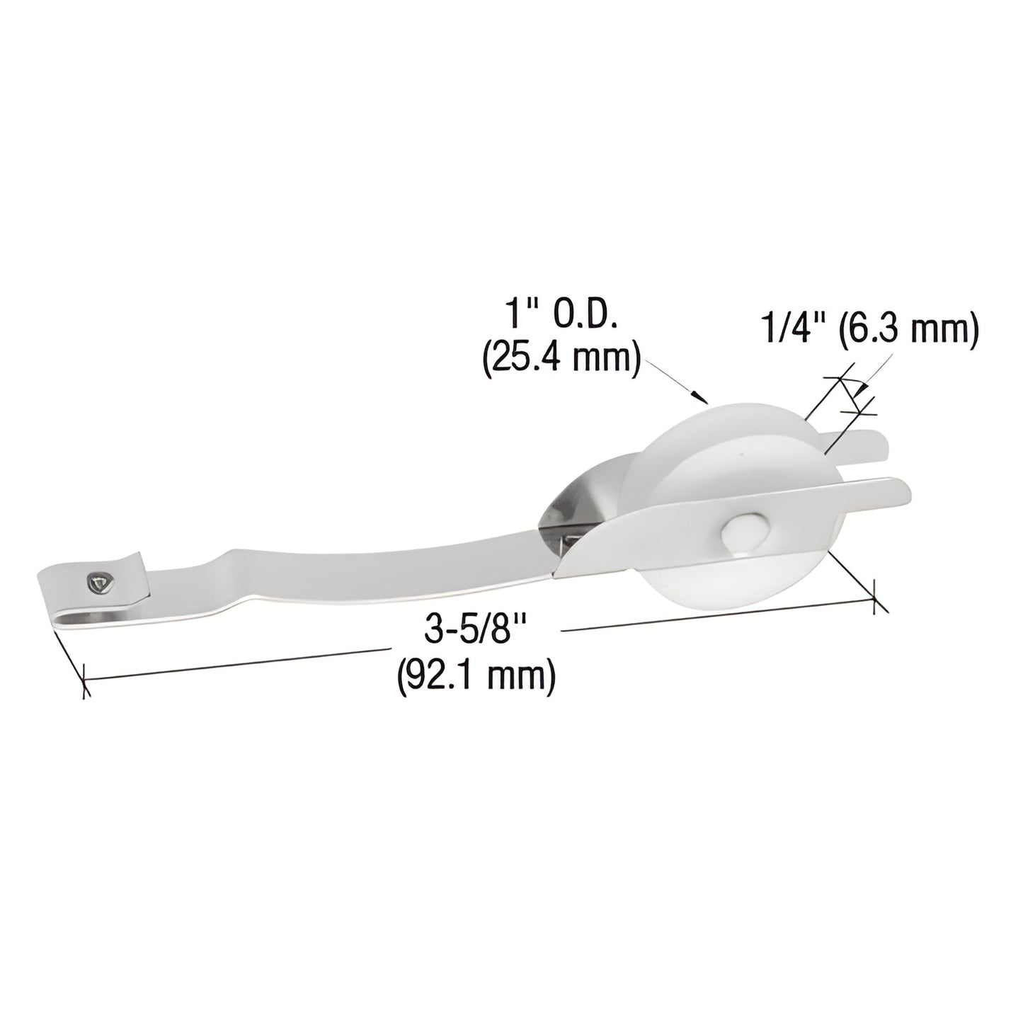 CRL B649 spring tension roller - heat-treated steel arm with center-grooved 1" concave nylon wheel, 3-5/8" long