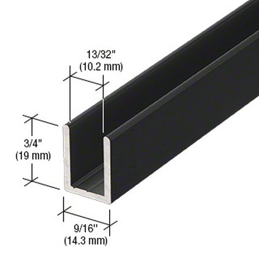 Matte Black Frameless Shower Door U-Channel for 3/8" Glass - 144" Aluminum Trim