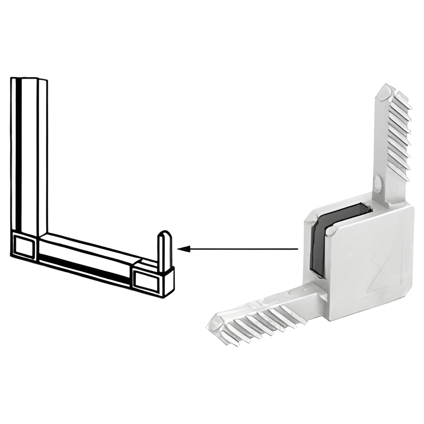 White CRL Sash square corner for storm windows, press in locking fins for square cut frames (SKU CD35W)