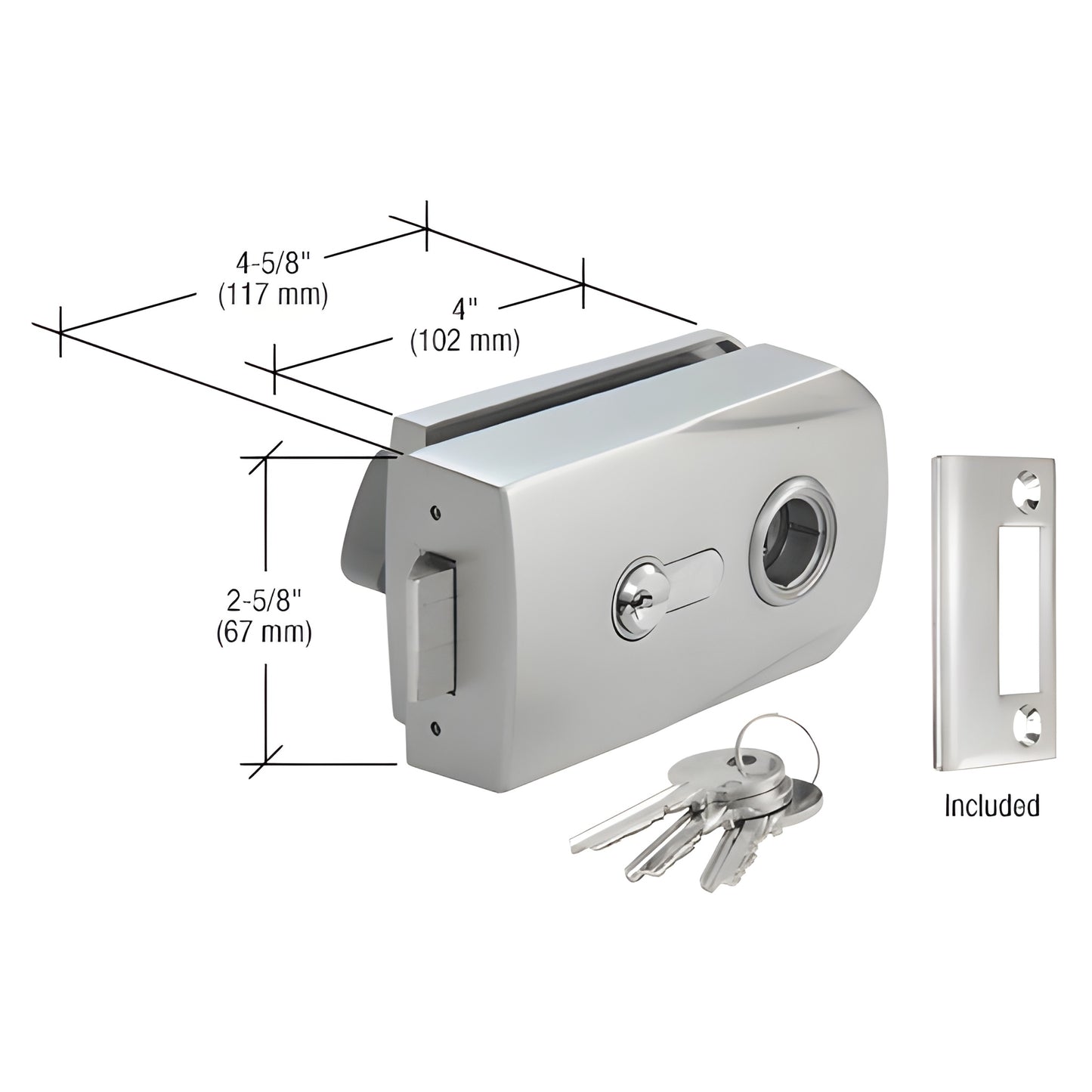 PTH310BS glass-mounted latch, brushed stainless steel, for 3/8-1/2" tempered glass; cylinder and keys included