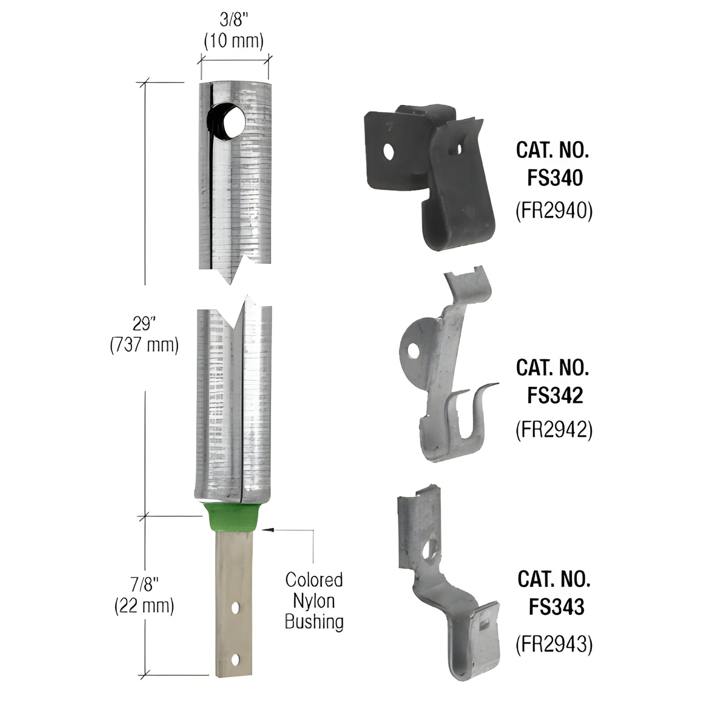 FR2940 tubular spiral window balance, 3/8" tube 29" length, green nylon bushing, FS340 end clip, for non-tilt windows.