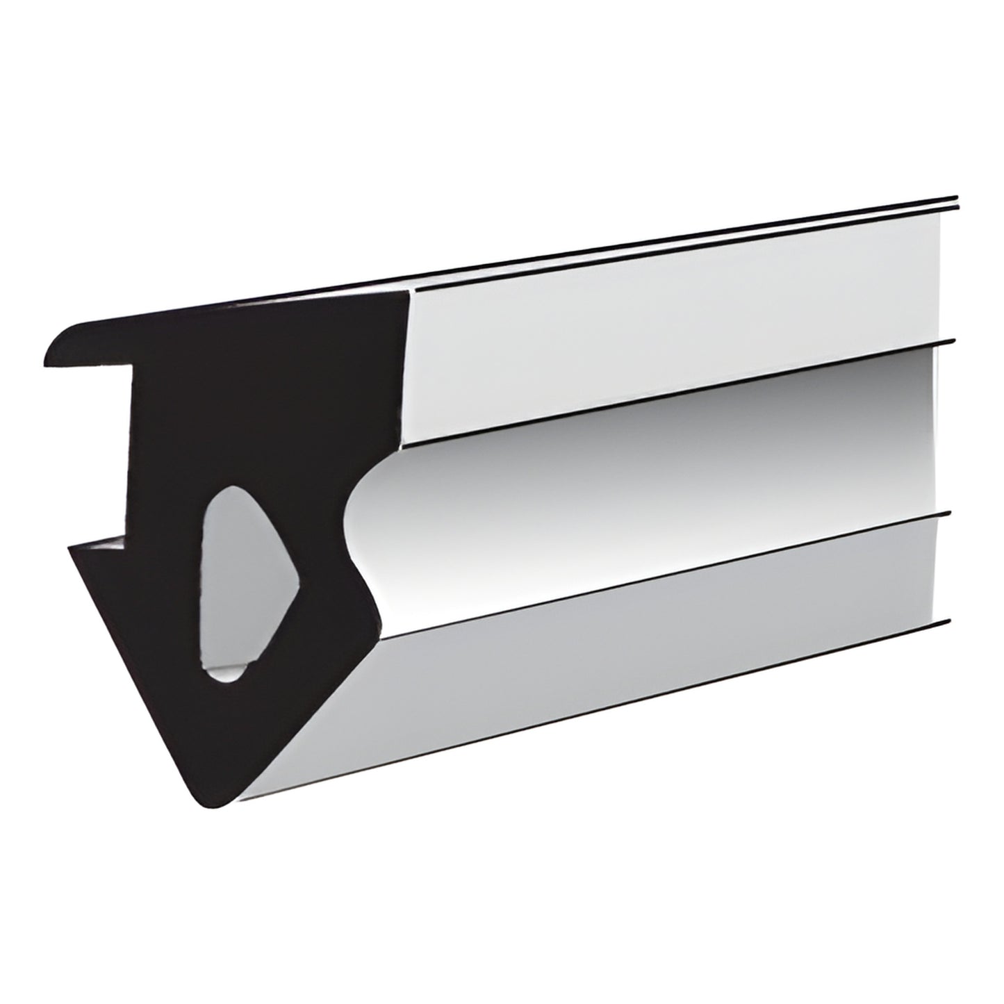 NP610 black spandrel-glazing extruded aluminum hardware profile - angled section with triangular hollow.