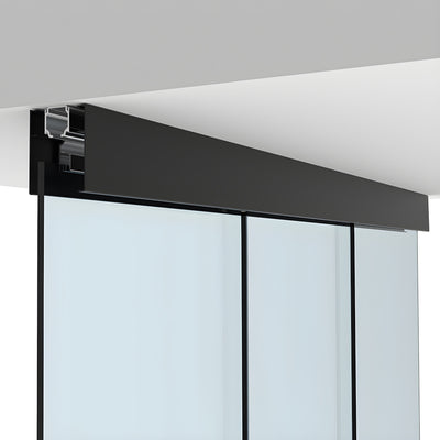 CRL70 Matte Black Sliding Shower Door 2 Fixed Panels Ceiling Mount