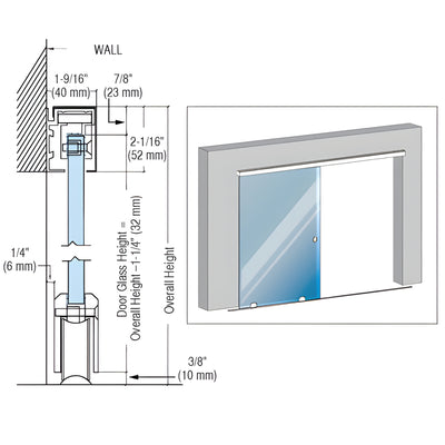 CRL GSDH1 Brushed SS Single Bottom Rolling Door Install Kit 118in