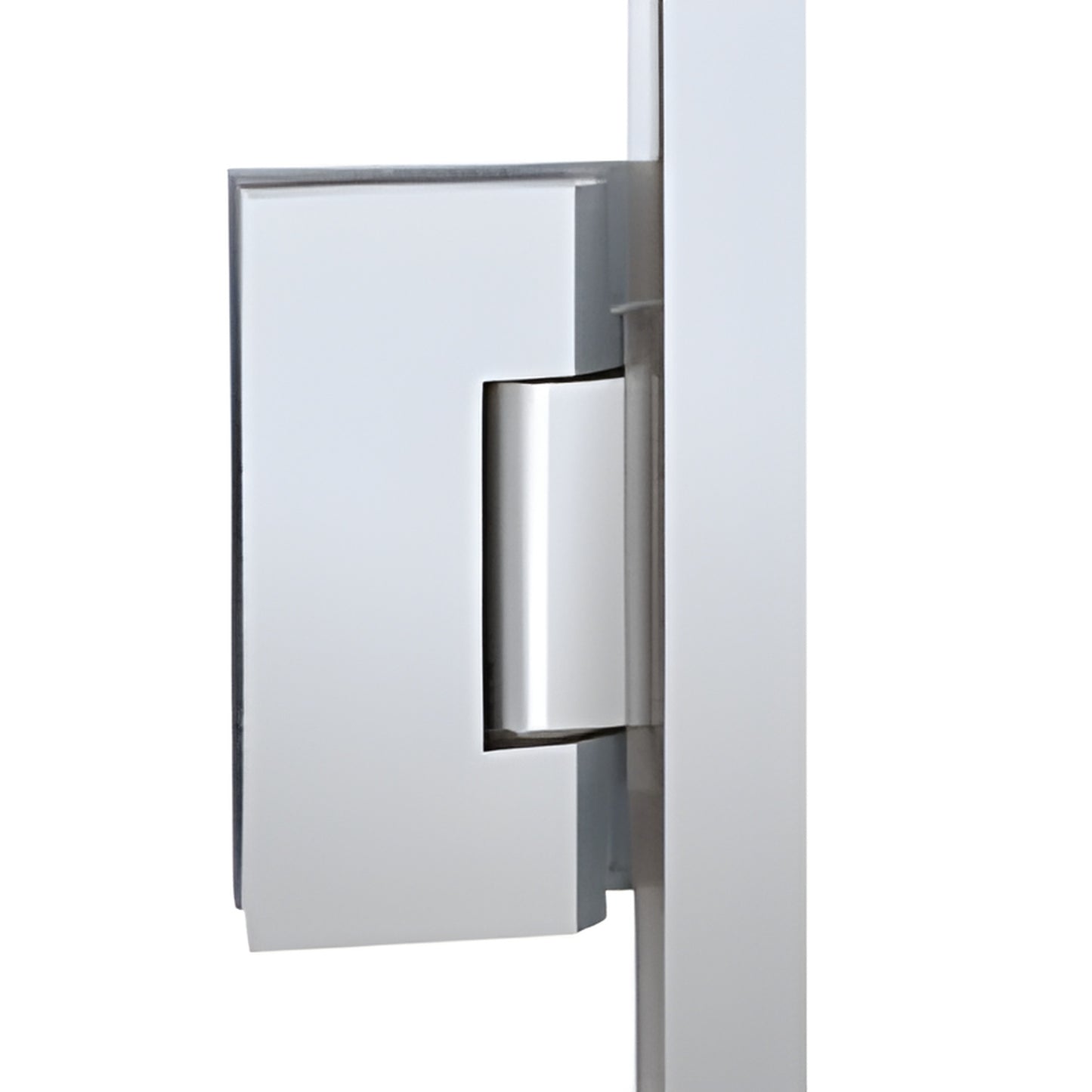 Polished chrome jamb-mounted shower door hinge close-up, Geneva series (GEN03378CH) for 8-10mm glass, 78 in.