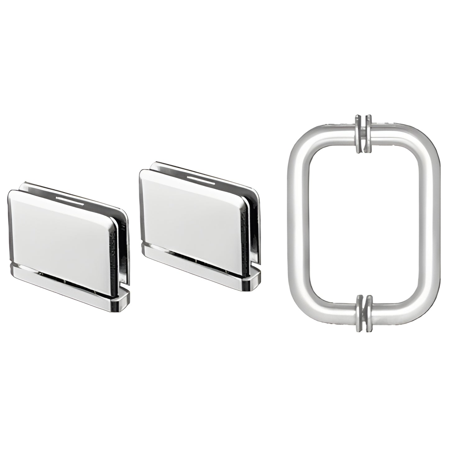PPHS3CH polished chrome shower hinge and rectangular pull set for 8-10mm glass, includes two hinges and pull