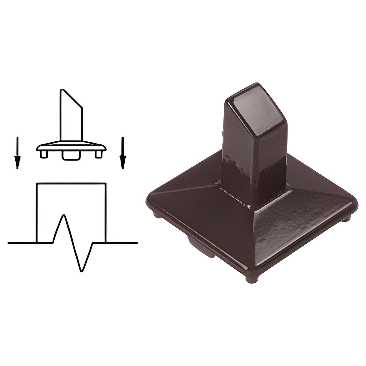 Matte bronze aluminum intermediate post fitting for 100 Series stair railings, continuous top rail transition (SKU 1PFBRZ)