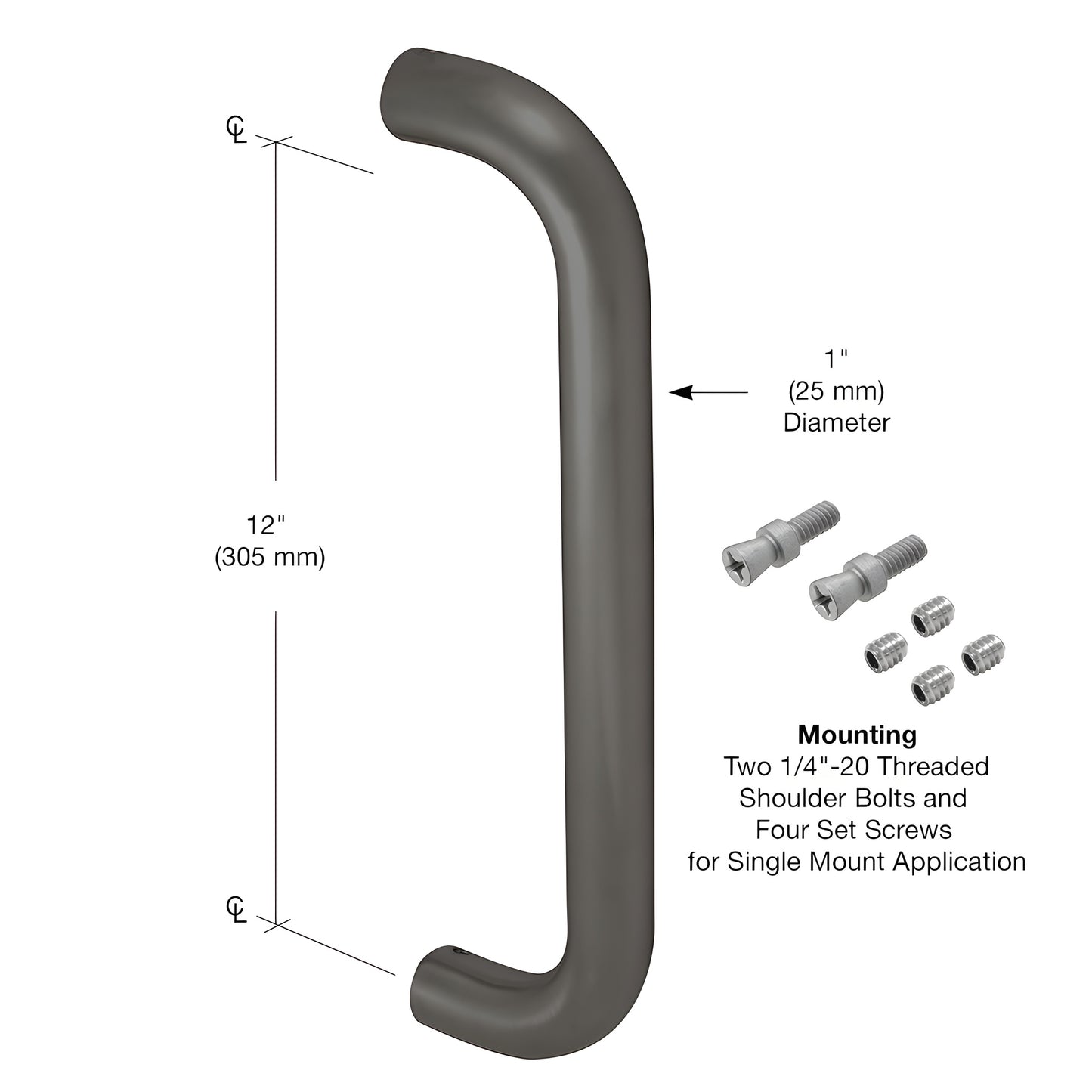 Astral II bronze aluminum straight pull handle, 1" dia, 12" c-to-c, SKU PR0222212