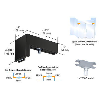 CRL Matte Black 90° Left-Hand Sidelite Glass Door Patch Fitting 1NT300