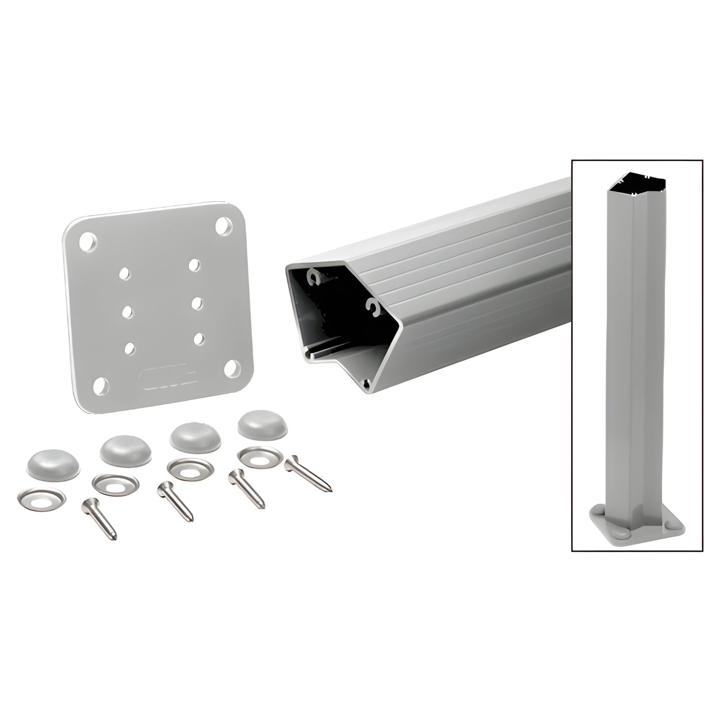 CRL P542KS 135 silver aluminum glass railing post kit with base plate, gasket, screws, stainless washers and cover buttons