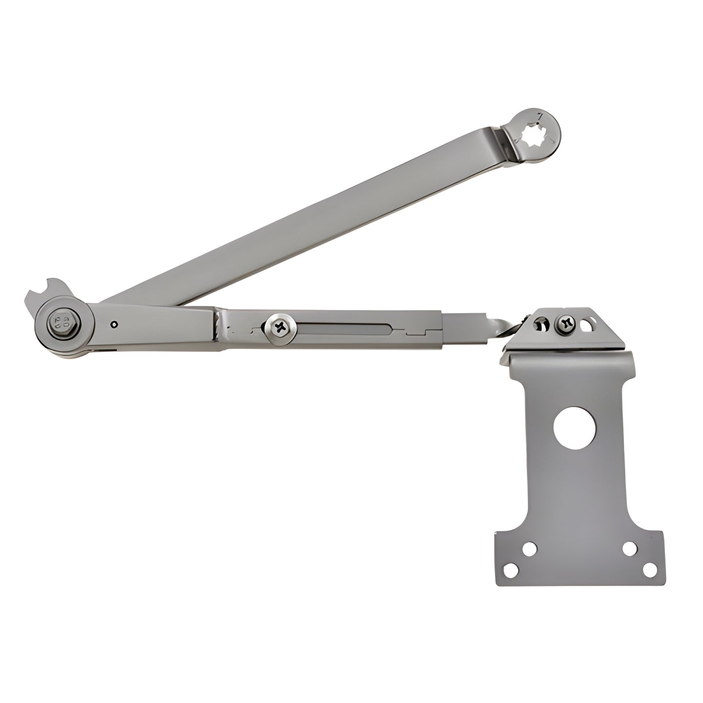 Aluminum parallel arm hold-open bracket for DC52-DC55/PR70-PR80 door closers, SKU DCPH0AA