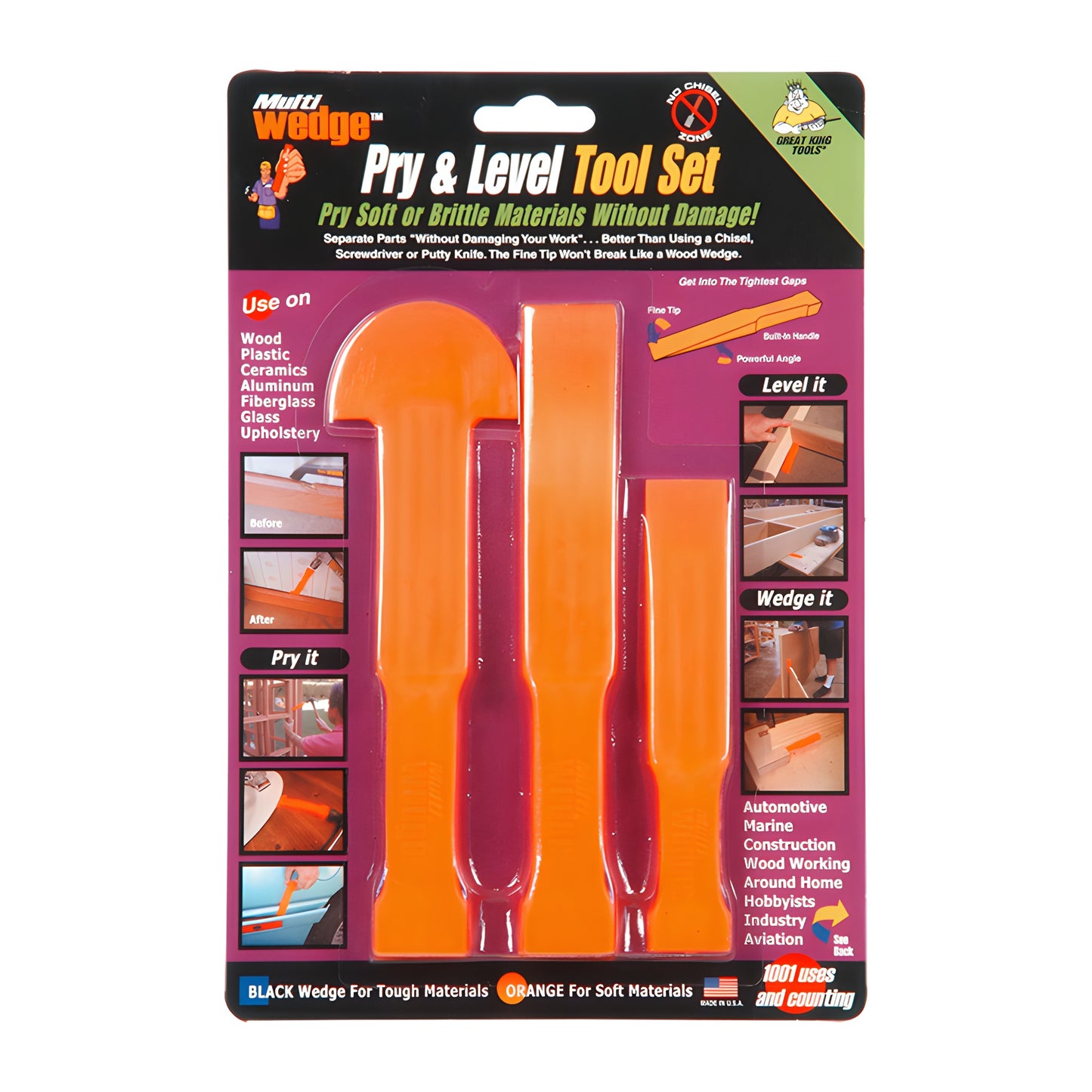 MW3400 Pry & Level 3-piece orange plastic non-marring pry/wedge set for trim, auto, electronics (5-63 4 in)