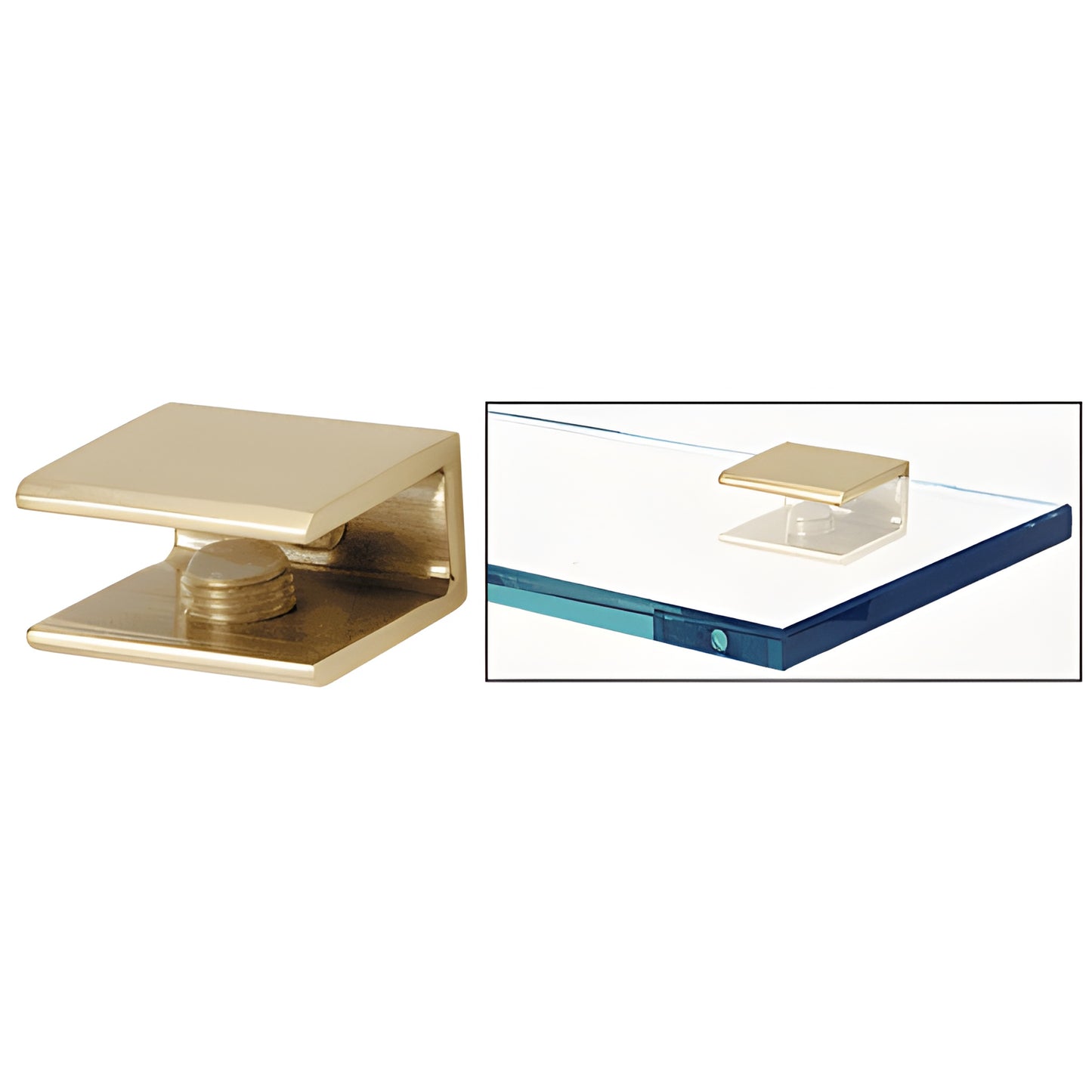 Polished brass solid shelf clamp FA10BR for 1/4-3/8" (6-10mm) tempered glass, wall/ceiling mount
