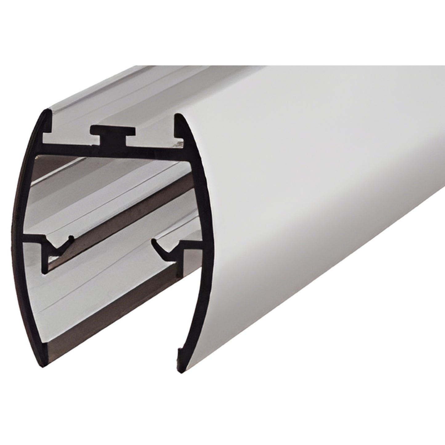 Brushed nickel aluminum shower header extrusion DK61144BN, 144 in, for 3/8 in (10 mm) frameless glass.