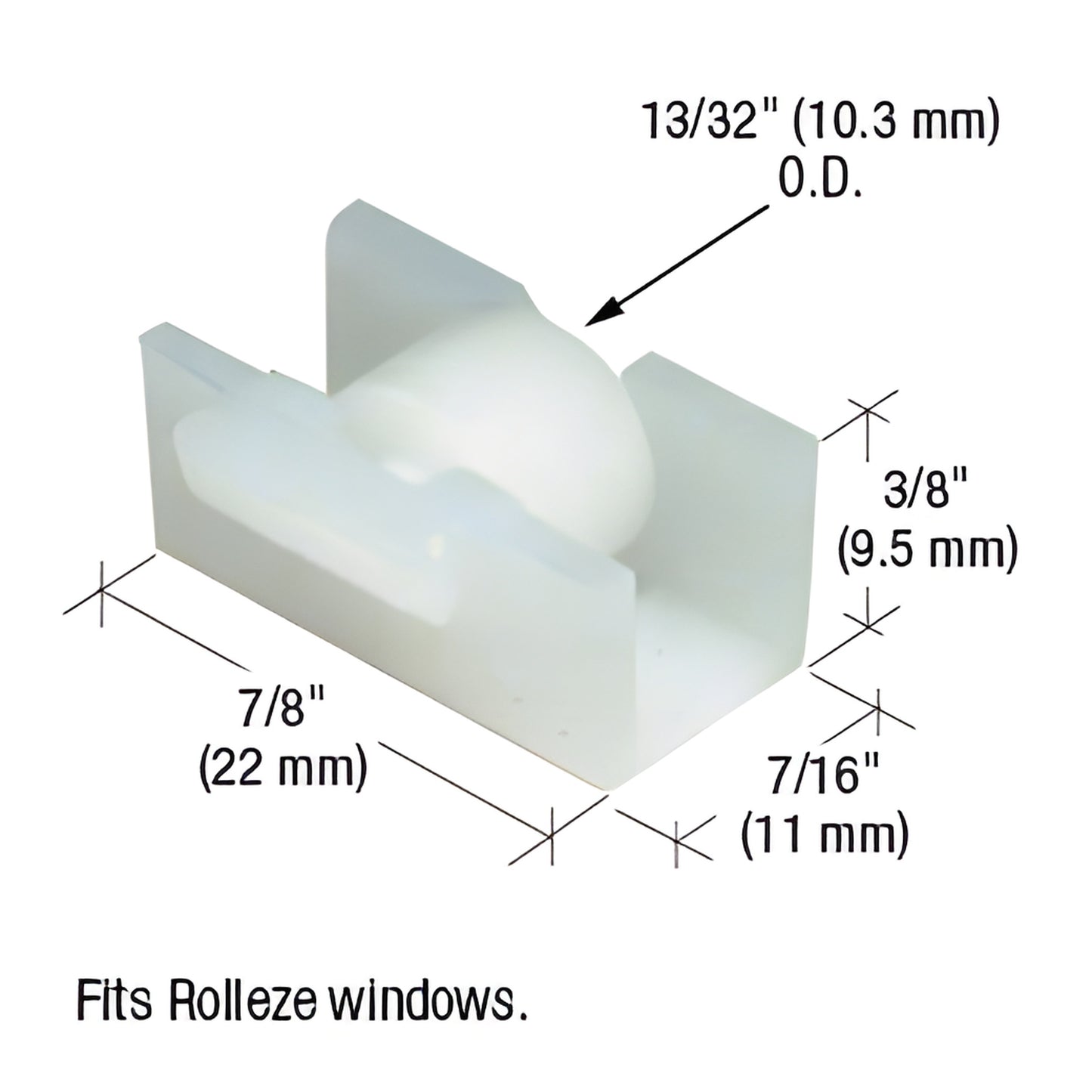 CRL G3065 nylon replacement window roller for Rolleze windows, 7/16" wide housing and 13/32" OD flat roller.