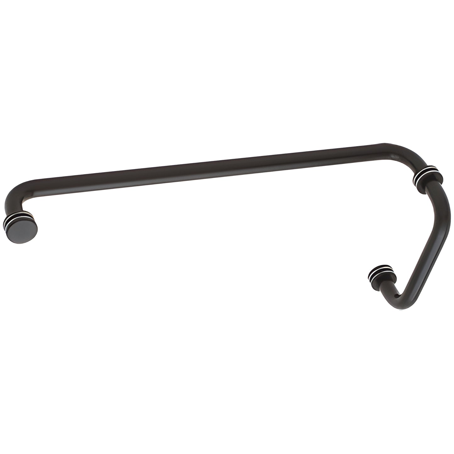 Matte black tubular brass shower door pull with 6 in. pull and 18 in. towel bar, SKU BM6X18MBL