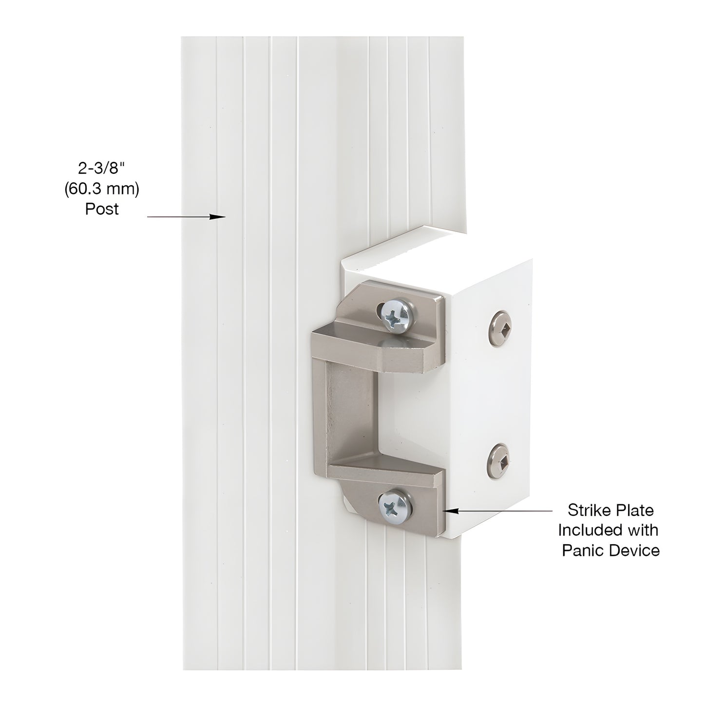 CRL surface-mounted strike plate block, Sky White, fits 2-3/8" post, non-handed - SKU 1295SPW