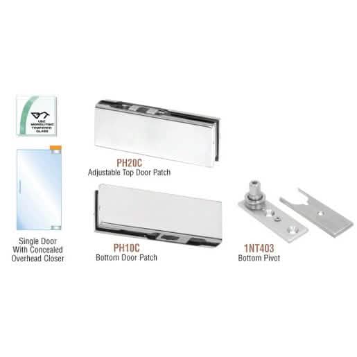 CRL Satin Anodized North American Patch Door Kit for Overhead Closer, No Lock, Image 1
