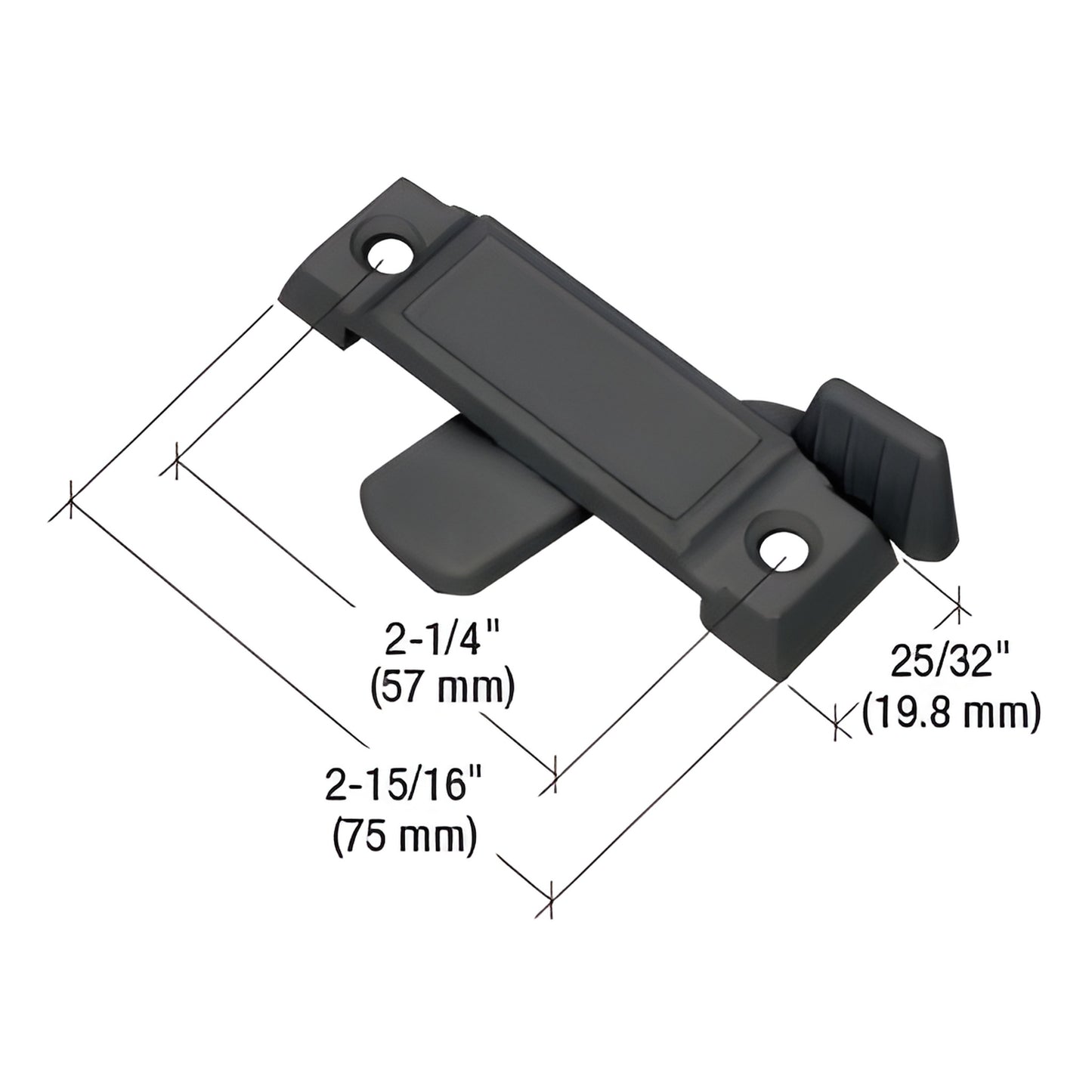Black diecast CRL sash lock (F2591) for horizontal or vertical sliding windows; 2-15/16" length, 5/8" latch.