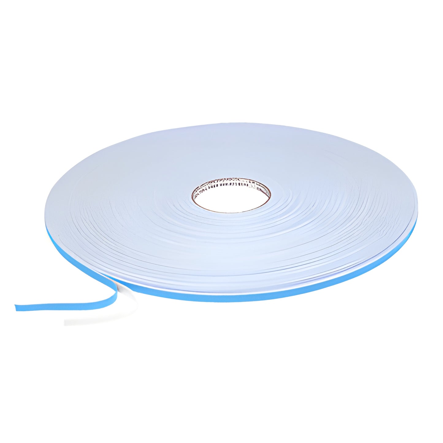 Roll of CRL white closed-cell foam glazing tape with blue release liner, 3/8in x 200ft, SKU 982116X38W.