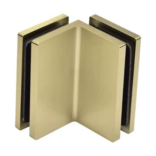 "CRL Brushed Bronze Como Series Glass-to-Glass Bracket for seamless glass panel connection