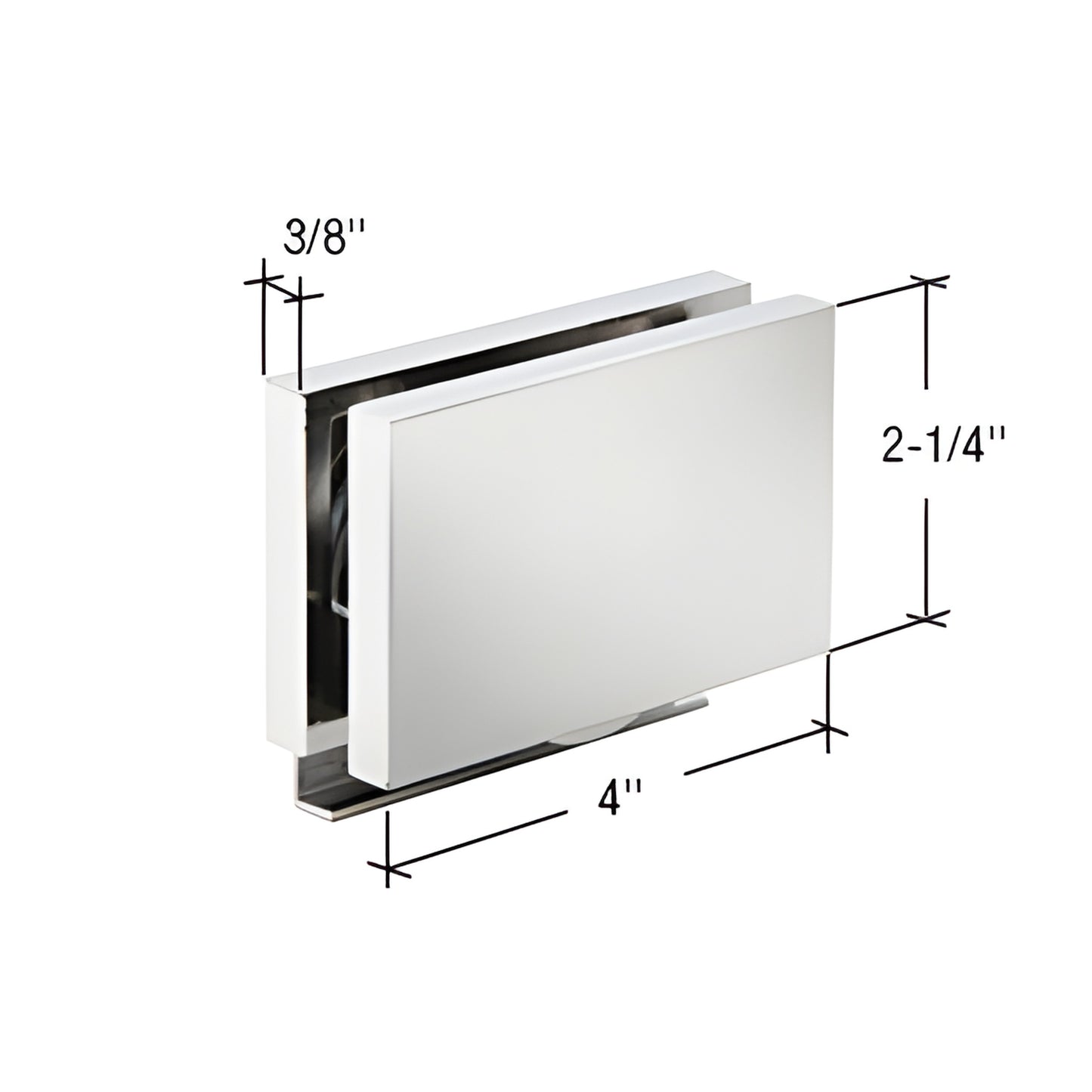 SR4CH polished chrome square-corner roller for Essence sliding shower door, brass body, fits 1/2 in glass, 4" x 2-1/4".