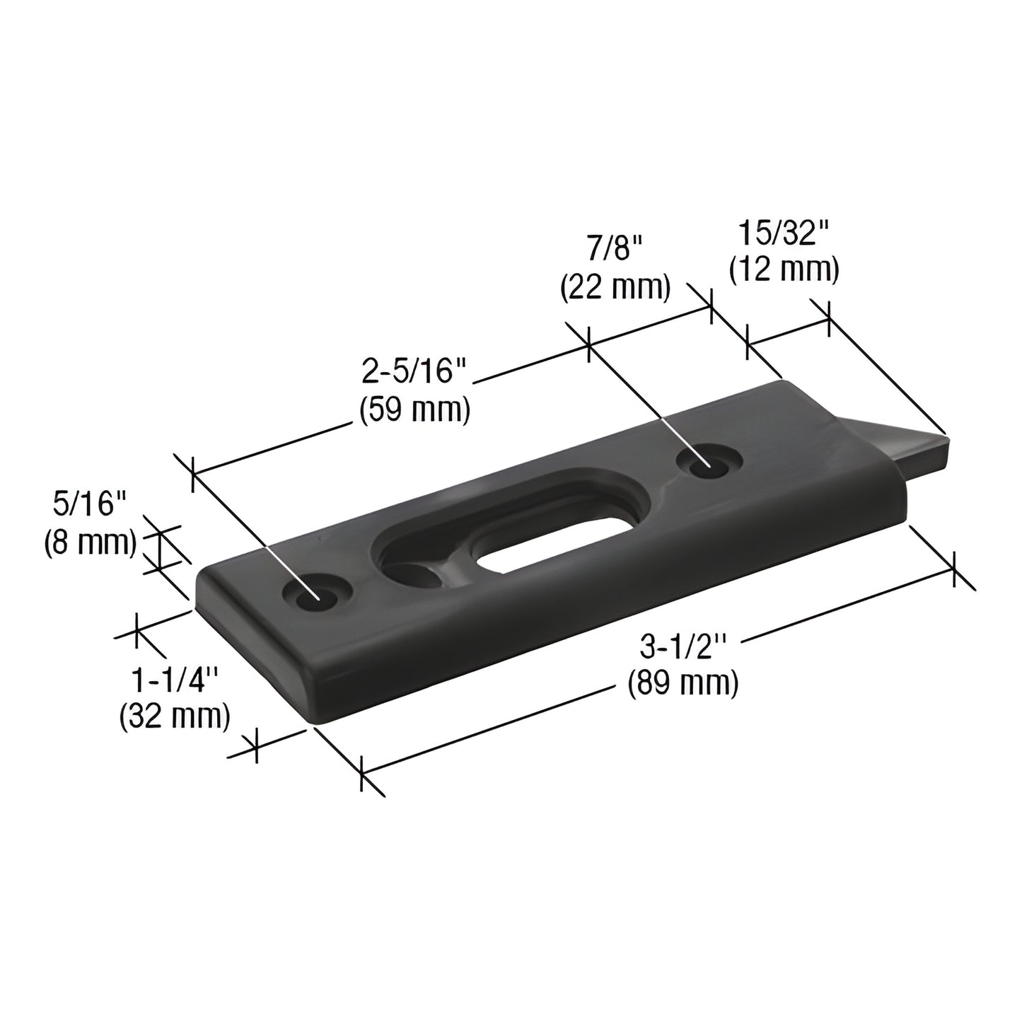 Black plastic CRL tilt window latch pair (left & right), 3-1/2 in long, 2-5/16 in mounting centers, SKU F2725