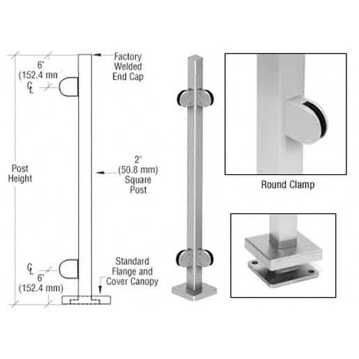 CRL Brushed Stainless Steel 36" Glass Clamp 90° Corner Post Railing Kit