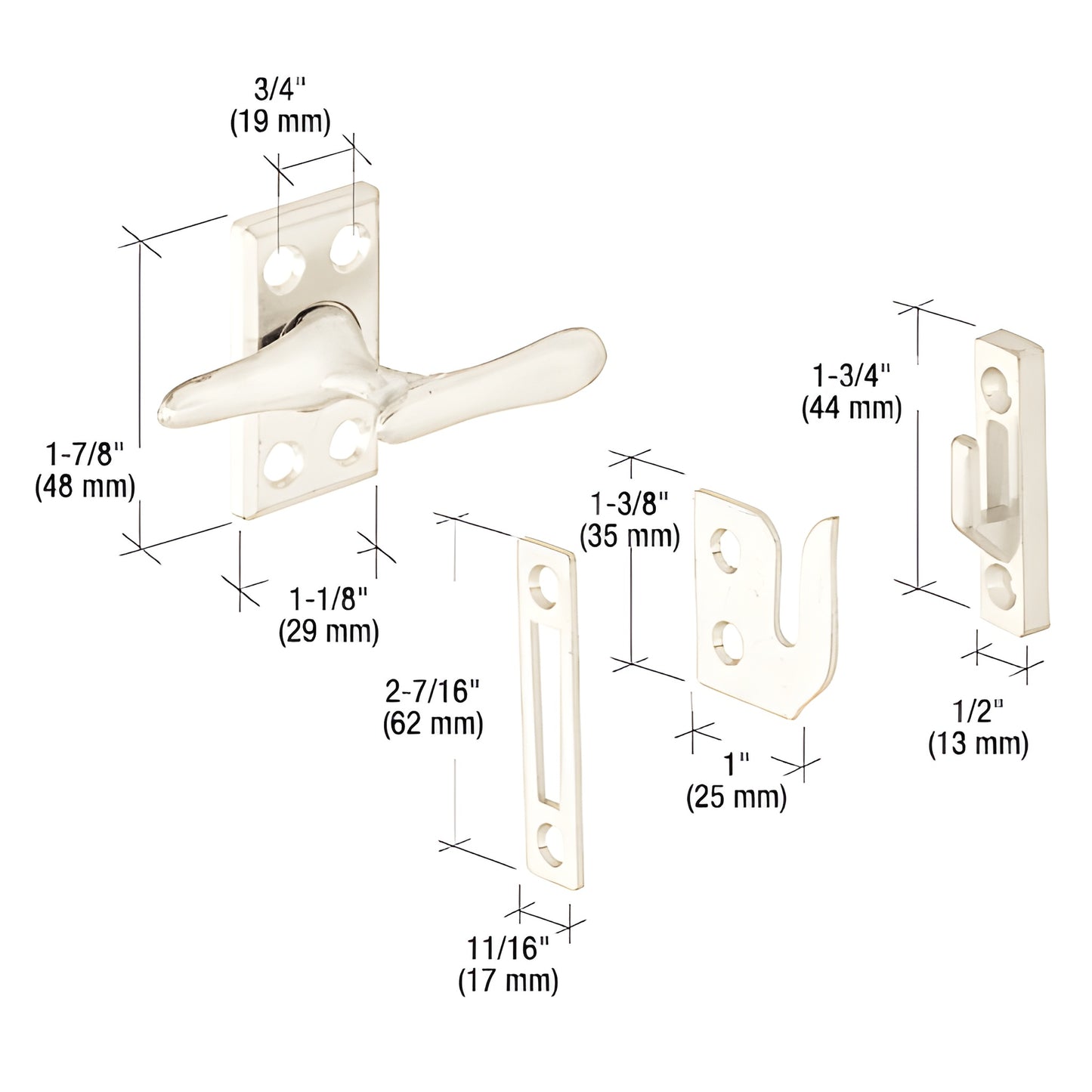 CRL casement sash lock H3836 with handle and three keepers, polished finish, dimensional diagram.