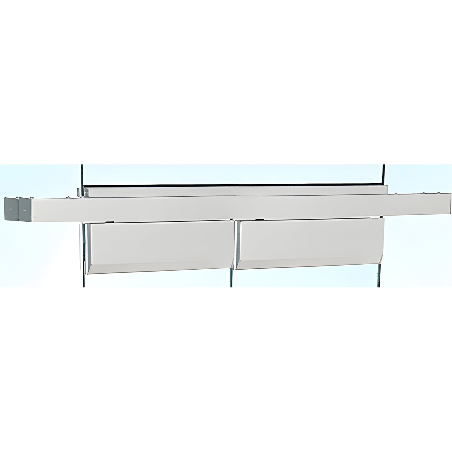FHDUCD floating header, satin anodized aluminum mounted on frameless glass doors (glass-to-glass/glass-to-wall)