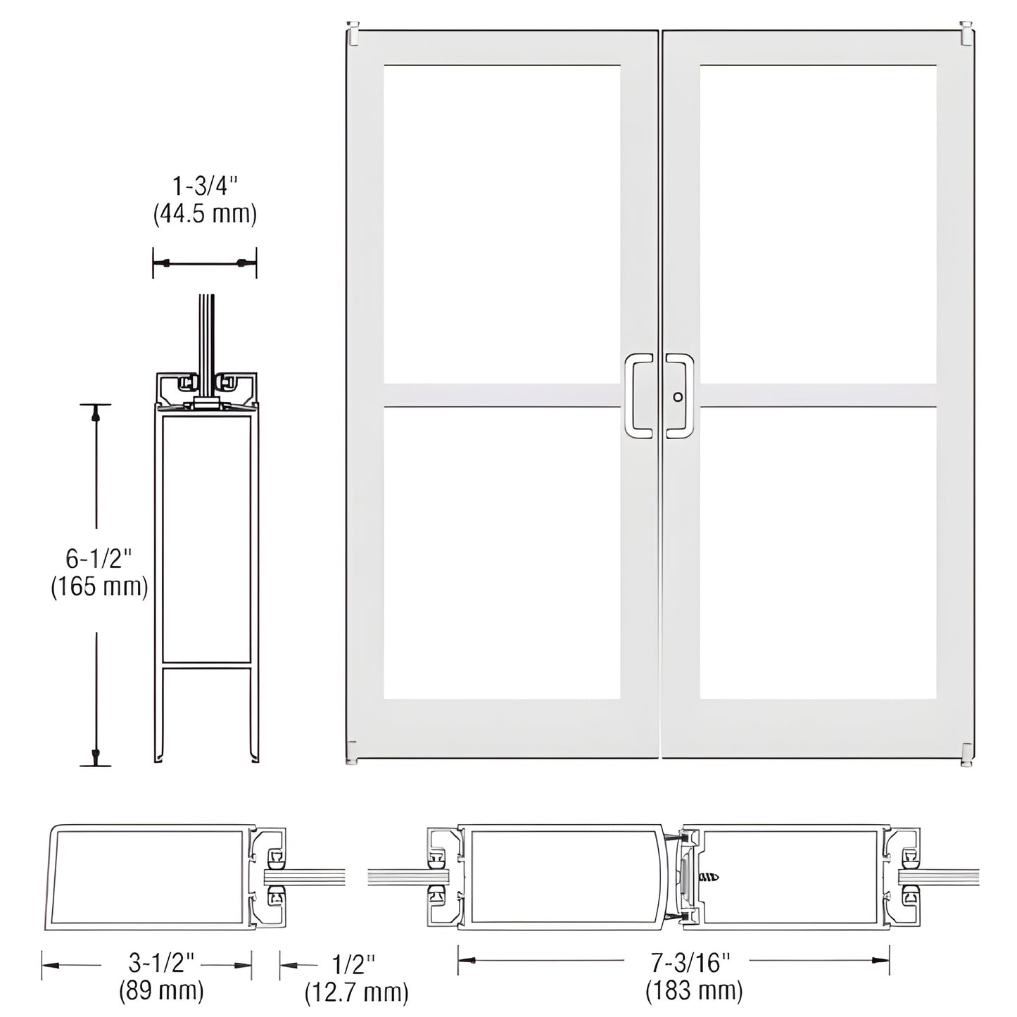 DZ42252 white Kynar double commercial entrance door with 31 2 in stiles and 61 2 in bottom rail