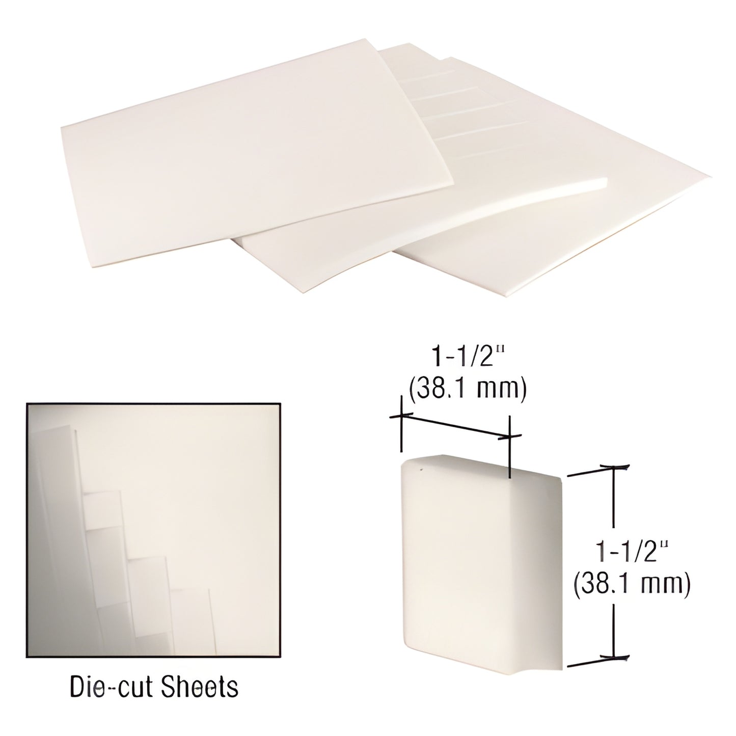 White adhesive foam shipping pads on die-cut sheets, 1-1/2" (38mm) square, 1/4" thick - NSP141515