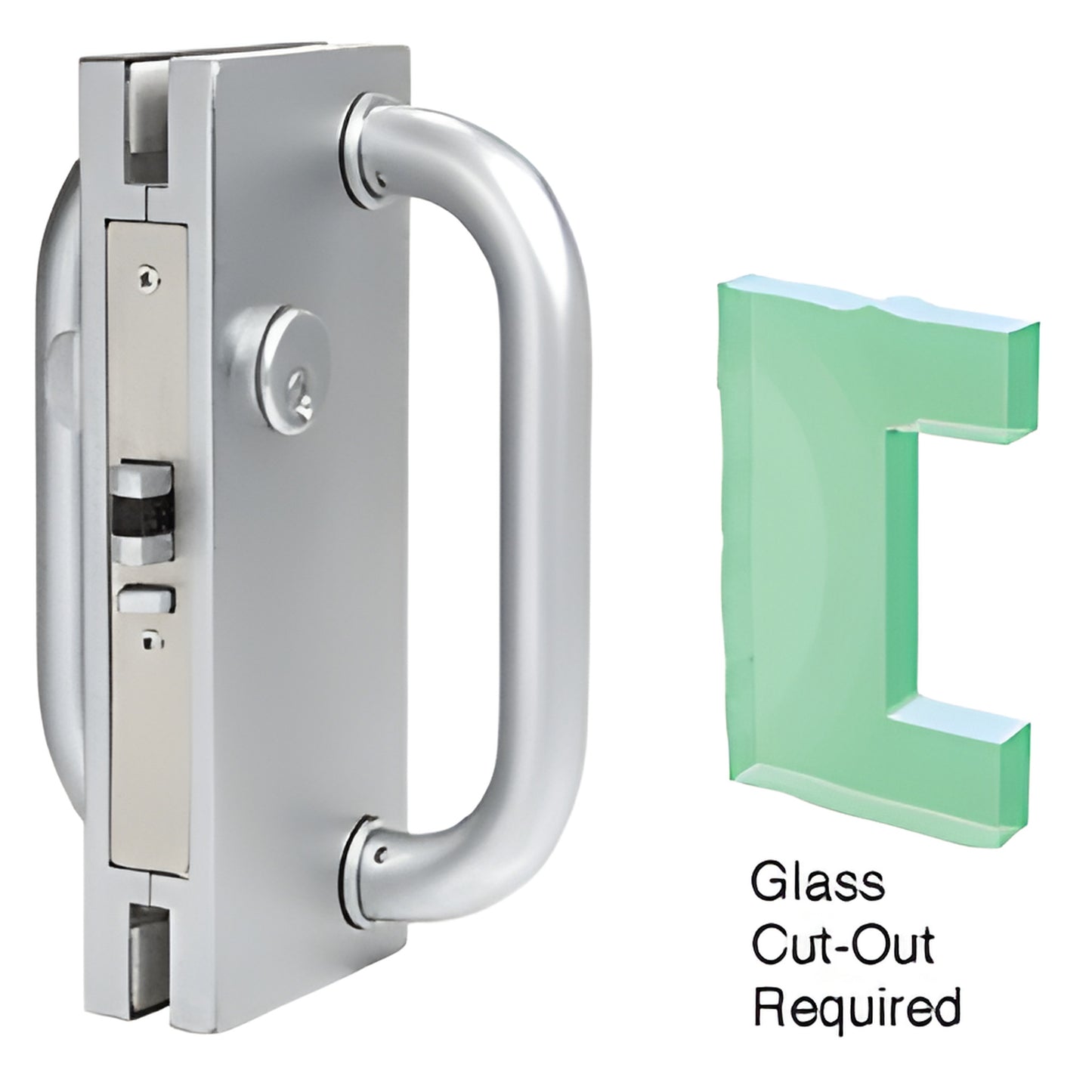 Polished stainless steel 4x10 center lock with D-handle for 1/2" tempered glass doors (DL410RPS)