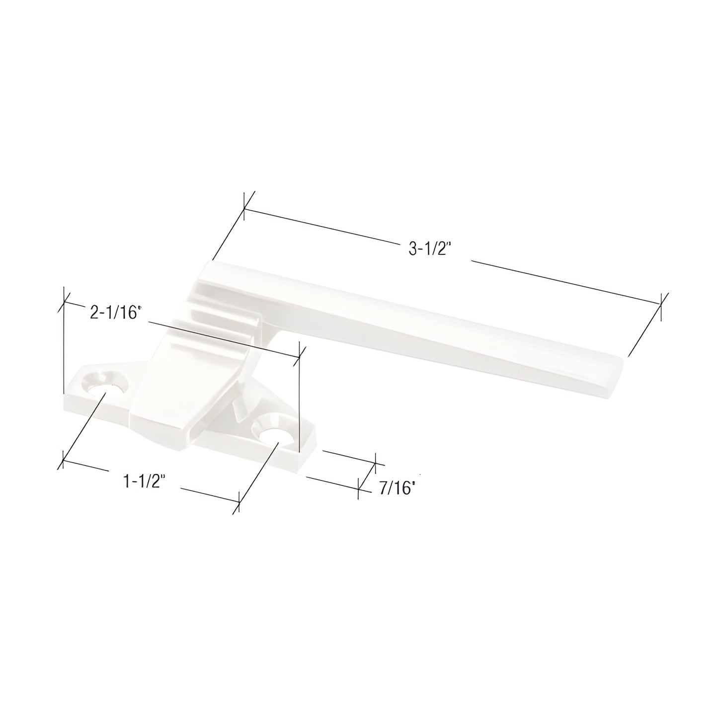 CRL DS2530W white diecast right-hand cam window handle, 3-1/2" length, 1-1/2" screw centers