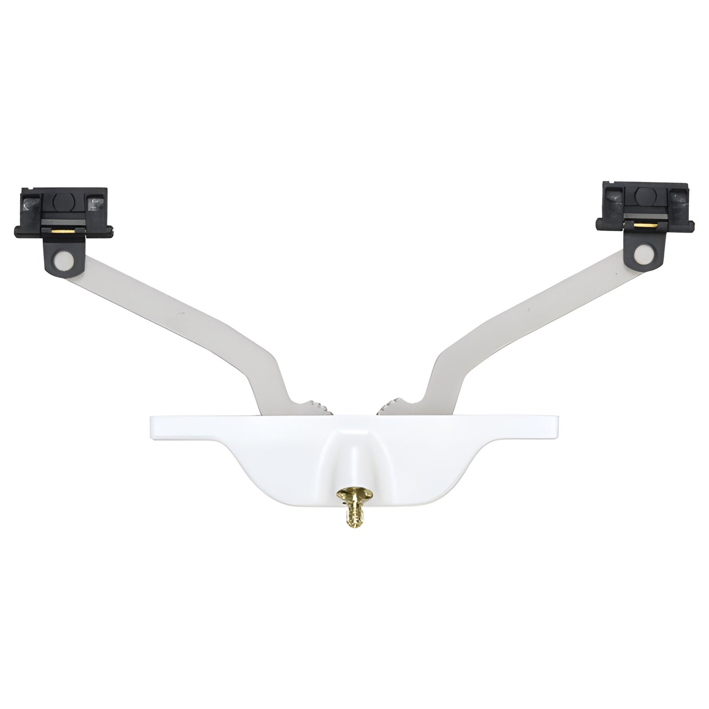 White front-mount awning window operator (SKU EP27051) with dual gray arms, acetal pivot shoes and central mounting screw.
