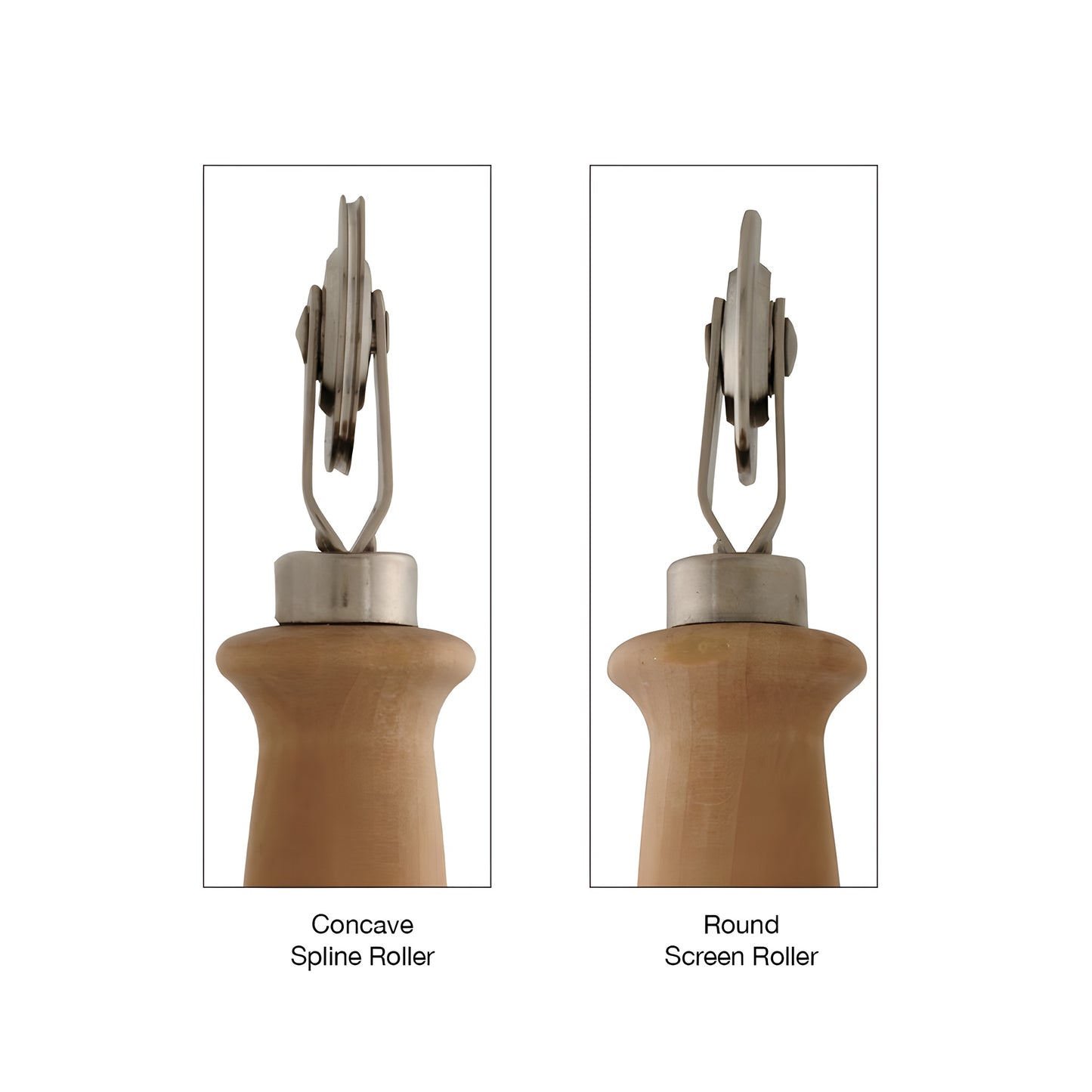 PL7508: screen/spline roller with contoured wooden handle and dual steel ball-bearing wheels.