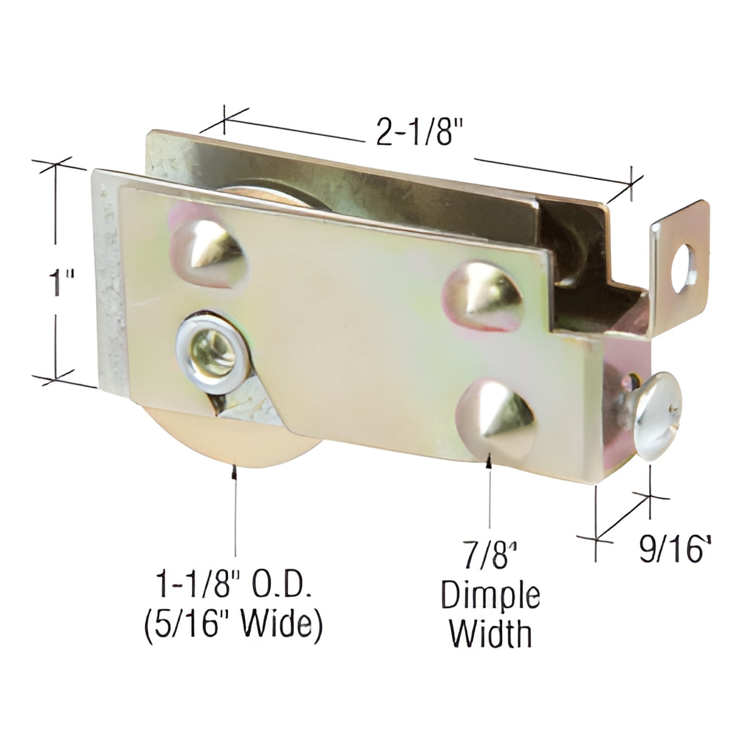 CRL sliding patio door roller assembly SKU D1699 - adjustable steel housing with 1-1/8 concave, 5/16 wide roller.