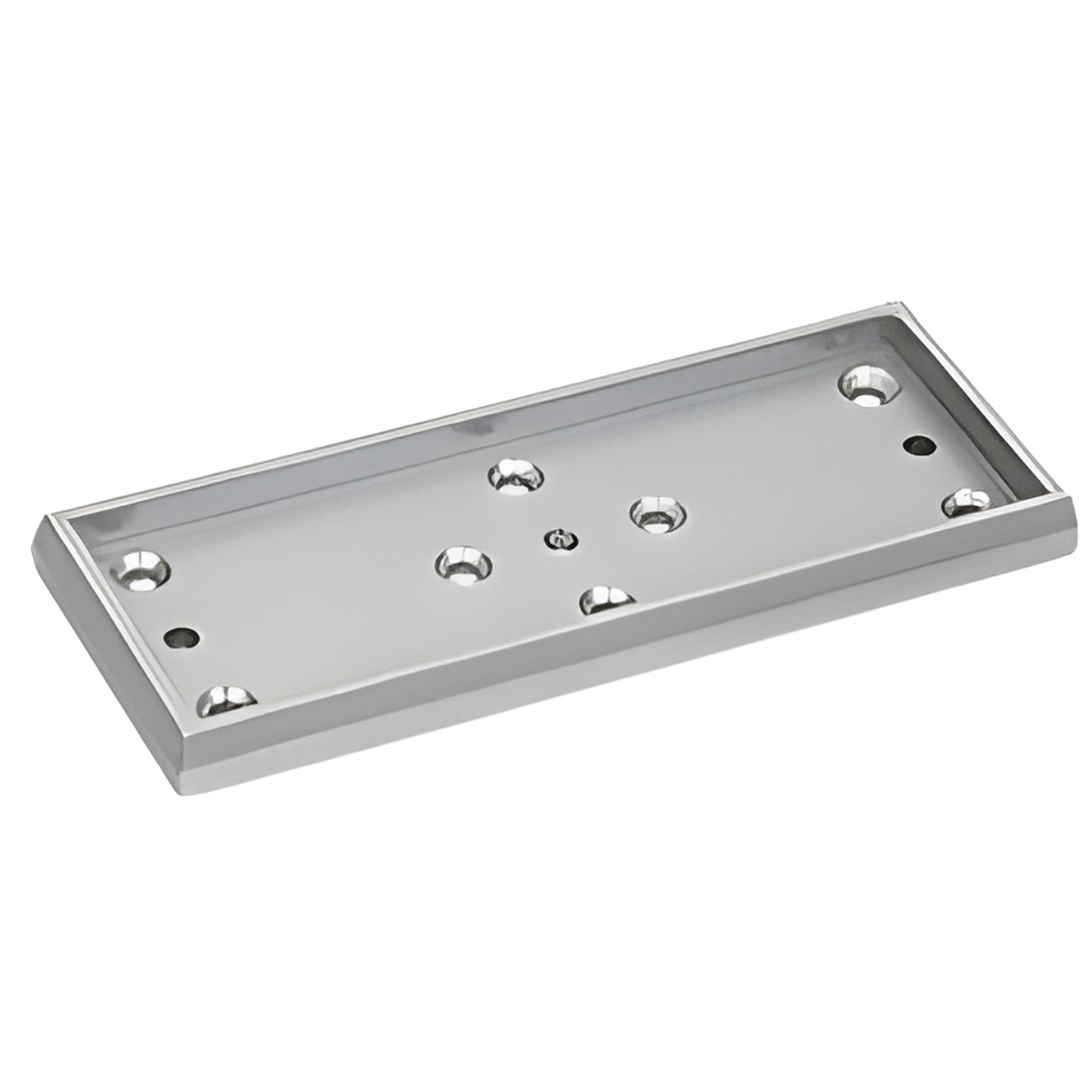 Chrome CRL surface-mount armature housing MLBR16, rectangular 3 x 7-3/4 in, with countersunk screw holes.