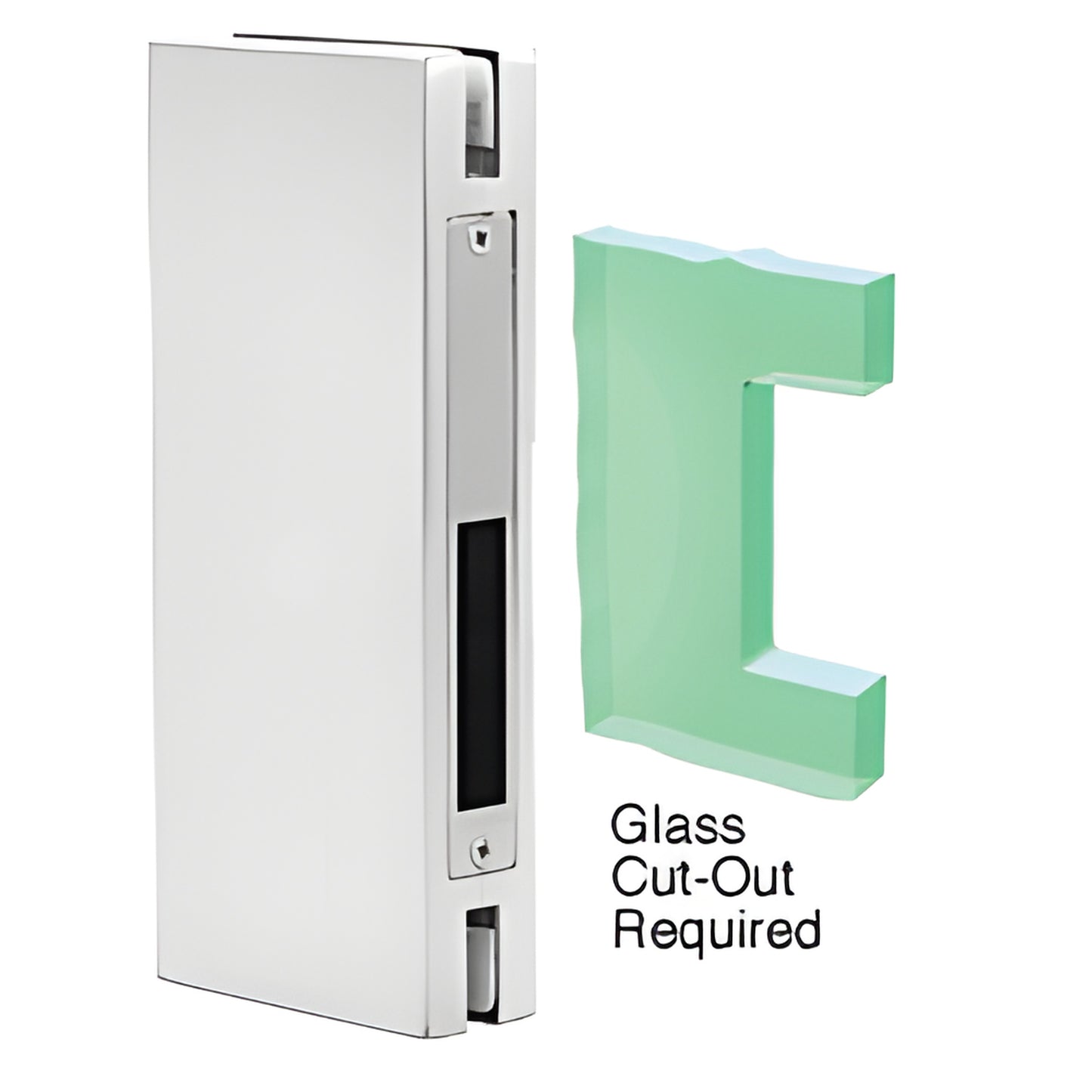 DTK410PS polished stainless steel 4"x10" glass keeper for 1/2" (12mm) tempered glass - glass cut-out required.